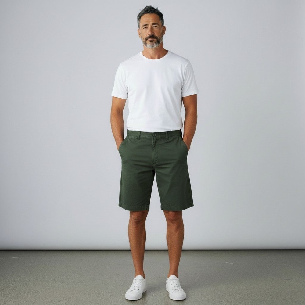 Lands End Mens Chino Shorts Green Cotton Twill Preppy country club golf chic 36